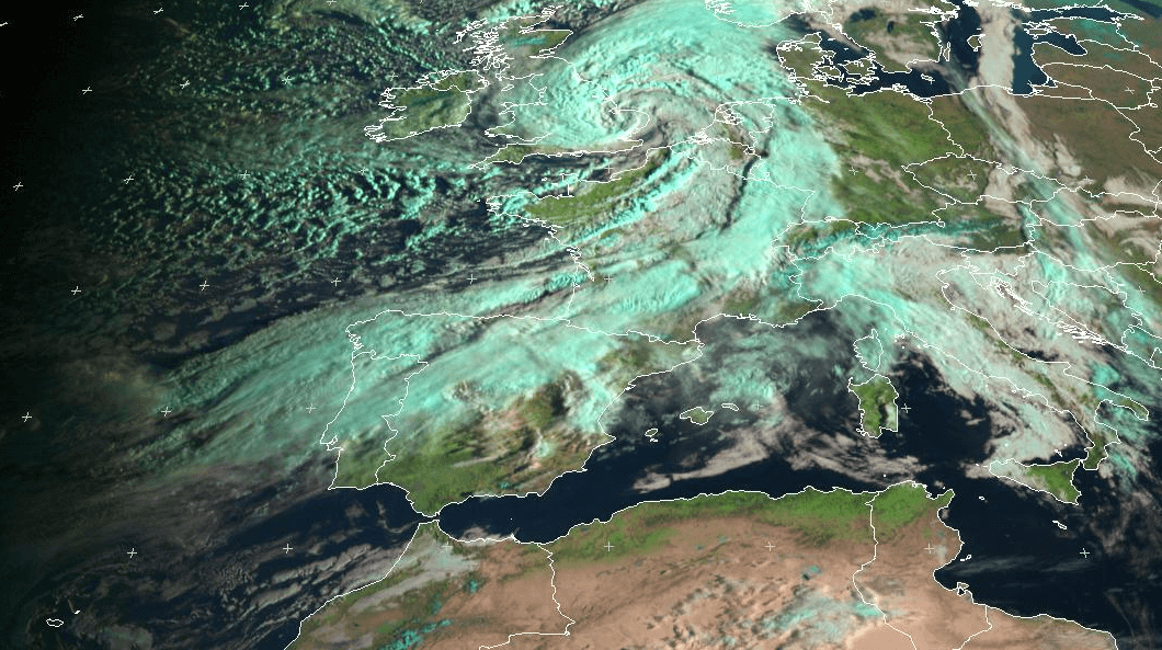 Vue de satellite (Eumetsat), la dépression Jeanne (Katie pour les anglais) responsable des vents violents sur le nord de la France.